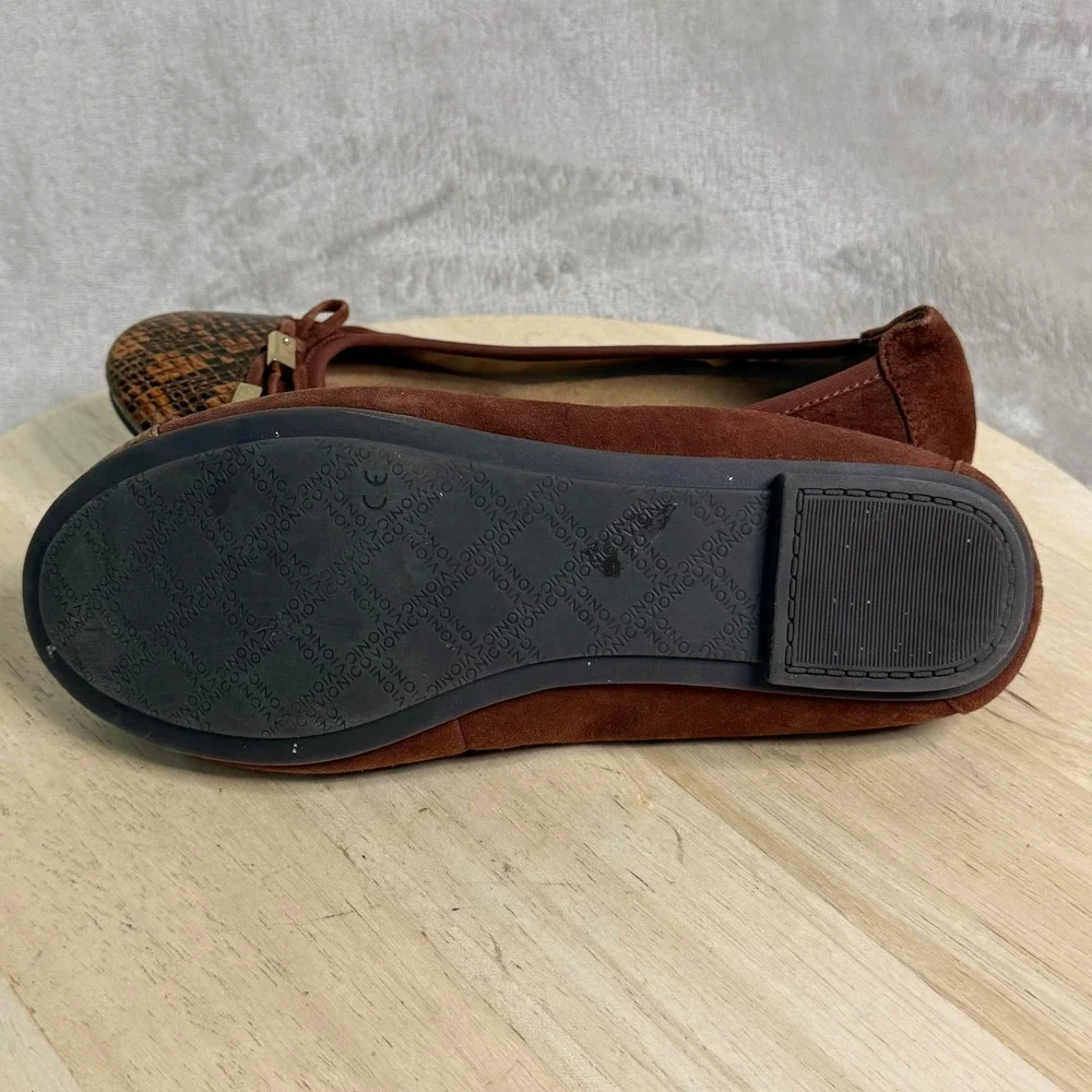 Vionic Minna Brown Suede Snake Toe Ballet Flats Orthotic Shoes Womens 7 359MINNA